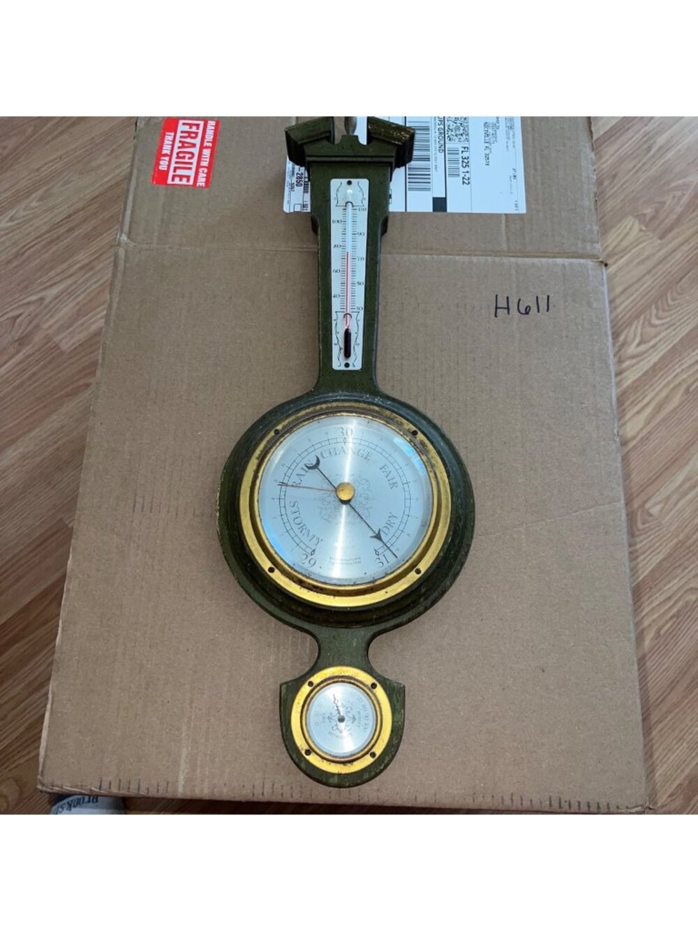 Vintage Taylor Wall-Mounted Barometer Thermometer Hygrometer Green & Brass USA